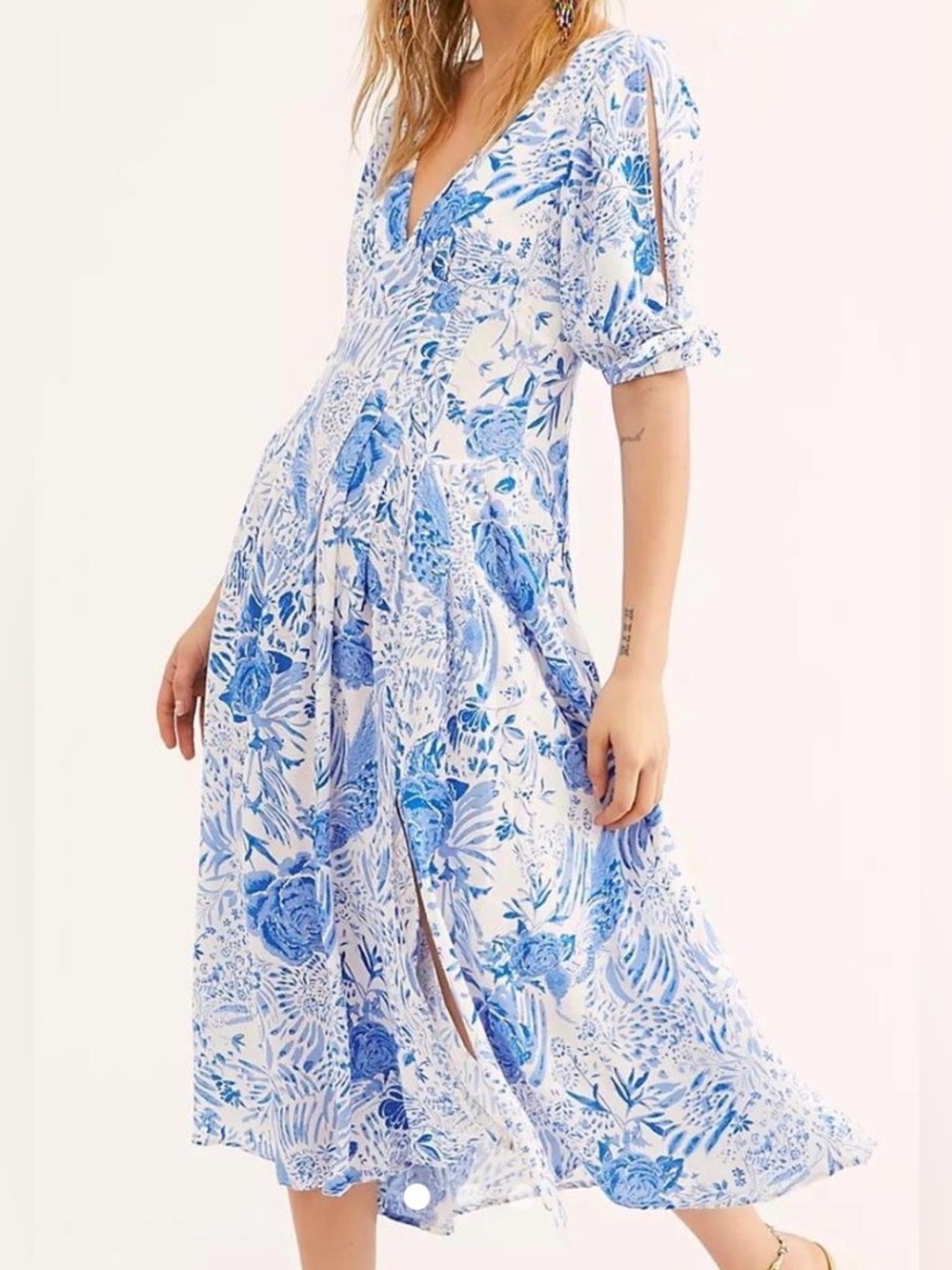 Free People Blue & Ivory Floral Midi Dress—GORGEOUS!!  New With Tags—Feminine-4
